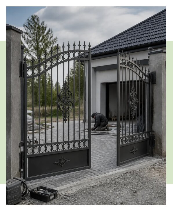 Распашные кованые ворота под ключ для дома и участка в Краснодаре